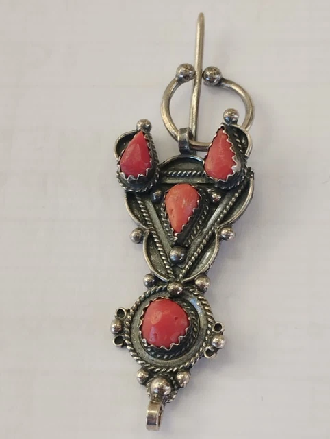 Fibule (broche) Ancienne Kabyle En Argent, émail Et Corail - Bijou Ethnique Vintage