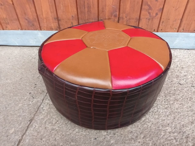 60er Vintage Hocker Sitzkissen Pouf Ottomane Kissen Kunstleder 60s Kaminhocker 3