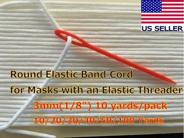 With Threader 3mm 1/8” 10 Yards Face Mask Round Elastic Band Cord String US