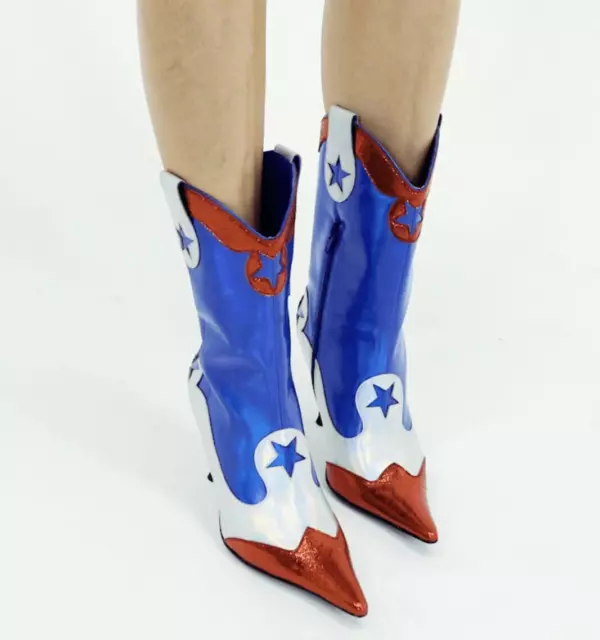 Jeffrey Campbell Ace High Western Boots Size 9.5 9 - Metallic Cowboy Stiletto