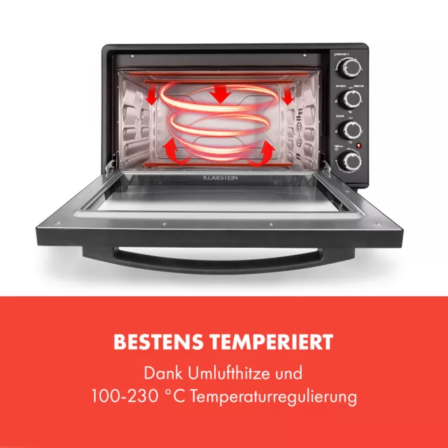 Mini Backofen Pizza Ofen Umluft 2000 Watt Drehspieß 60L Backblech Timer schwarz 3