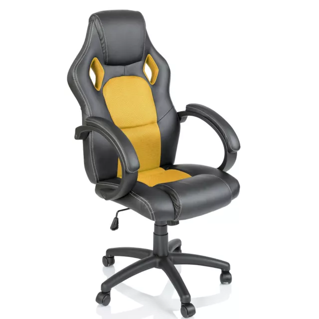 TRESKO® Chaise Fauteuil siège de bureau racing sport accoudoirs rembourrés Jaune