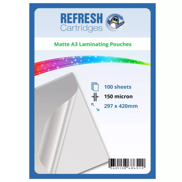 Refresh Cartridges MATTE Laminating Pouches A3 150 Micron Pack of 100 Sheets