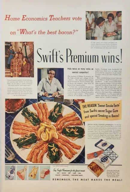 1940 Swifts Premium Bacon almond asparagus Vintage Ad home economics teachers