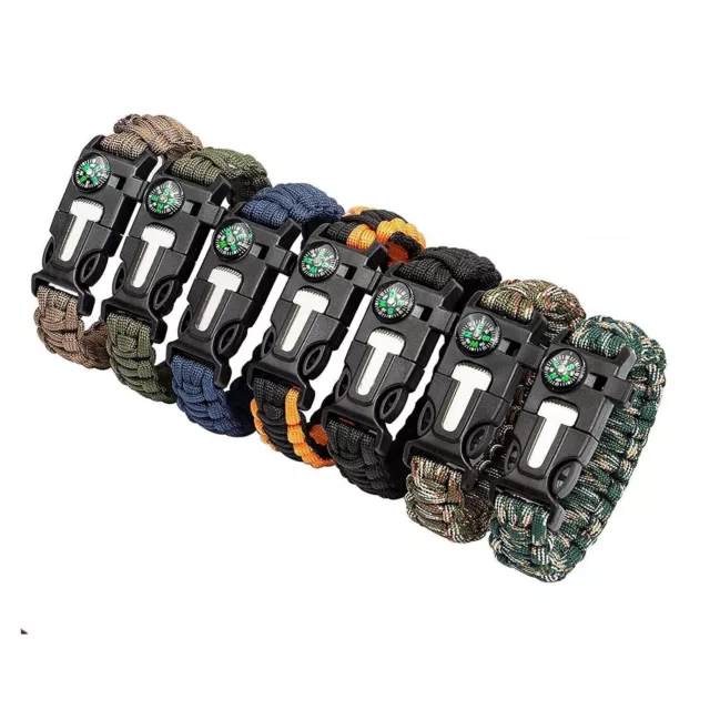 Outdoor Paracord Survival Armband Überlebensarmband Feuerstein Kompass Pfeife