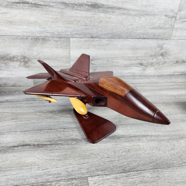 F22 RAPTOR FIGHTER Jet Wooden Desk Model USAF Mahogany Wood Air Force