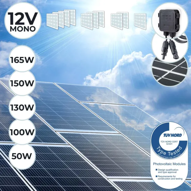 Panneau Solaire Monocristallin Photovoltaïque 50/100/130/150/165W Batterie 12 V