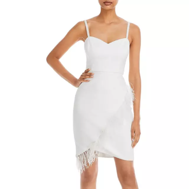 AQUA WOMENS WHITE Faux Feather Trim Cocktail and Party Dress 8 BHFO ...
