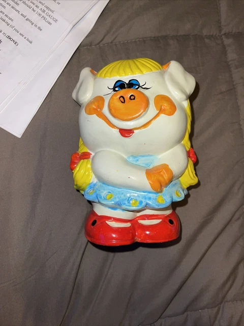 1980's Enesco Flirty Pig Girl Ceramic Piggy Bank