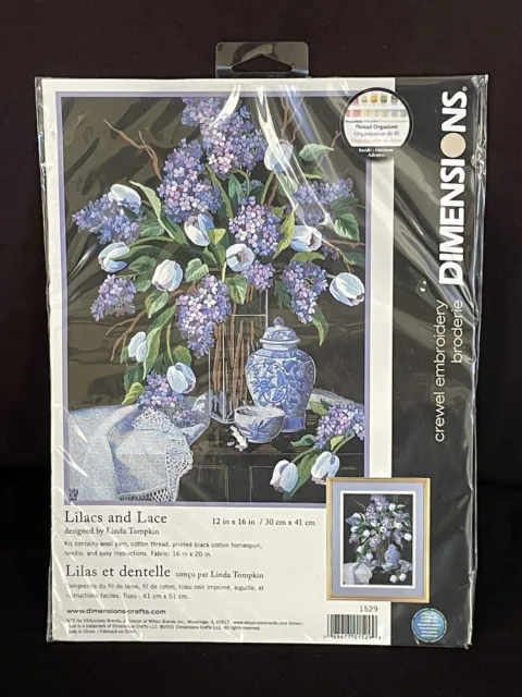 Dimensions Lilacs & Lace Crewel Embroidery Kit Linda Tompkin 12x16 #1529 Sealed