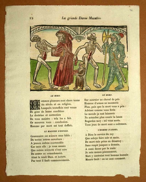 La Large Dance Macabre Skeleton La Mort De THE TEACHER And Policeman engraving