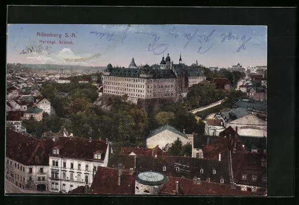 Altenburg /S.-A., Herzogliches Schloß aus der Vogelschau, Ansichtskarte 1921