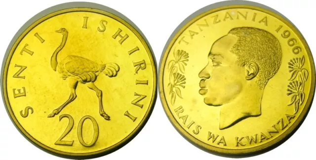 elf Tanzania 20 Senti 1966 Ostrich  Bird  Proof only 5,500 minted