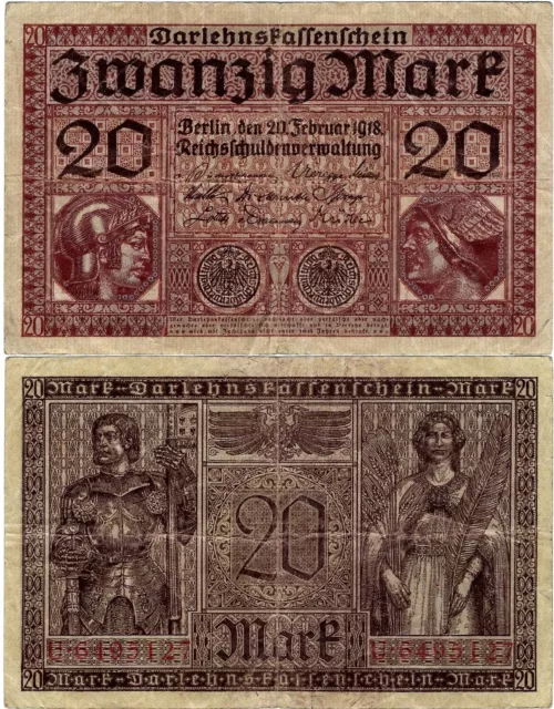 Banknote 20 Mark 1918 Berlin Darlehnskassenschein DEU-62 Ro.55 P-57