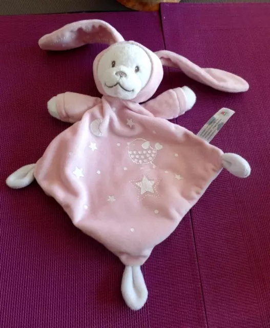 B12G / doudou plat ours déguisé en lapin rose lune étoile oiseau NICOTOY