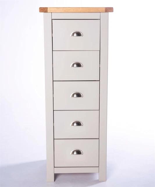 Cassettiera 5 cassetti grigio chiaro stretto mobili per camera da letto legno
