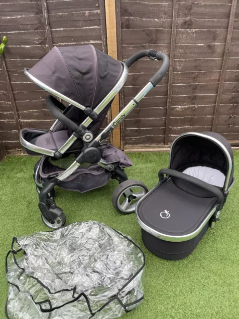 iCandy Peach Stroller Pushchair & Carrycot Chrome And Black / Rain Covers