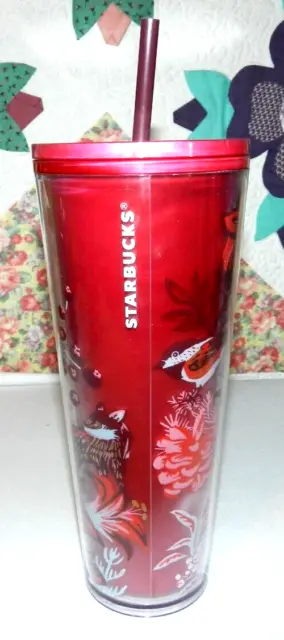 Starbucks Large 24 oz. Drink Cup CHRISTMAS Floral Cold Cup NEW