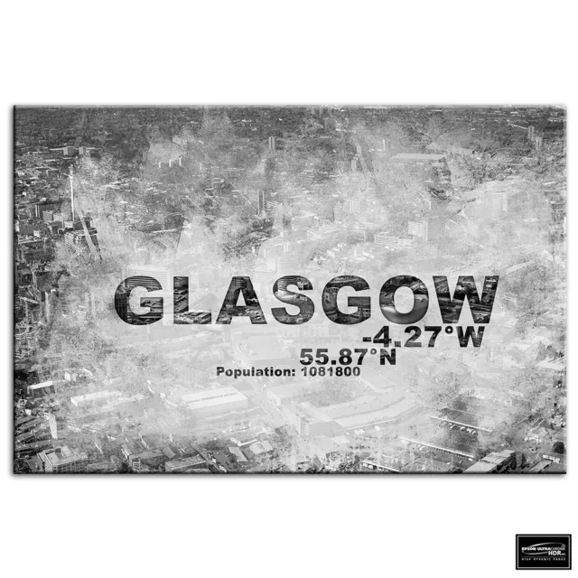 Glasgow Scotland   City Typography BOX FRAMED CANVAS ART Picture HDR 280gsm