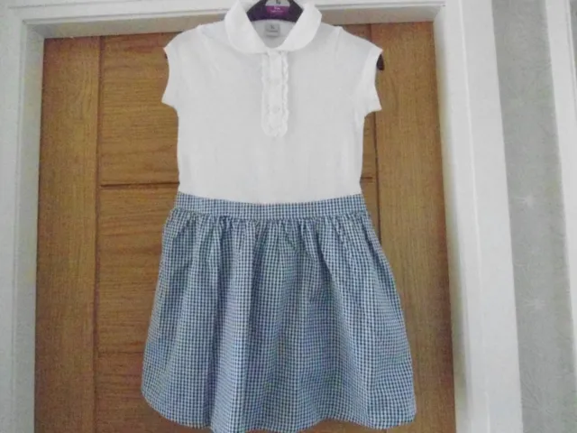 Tu Girls School Dress Blue/White Age 5 Years Brand New