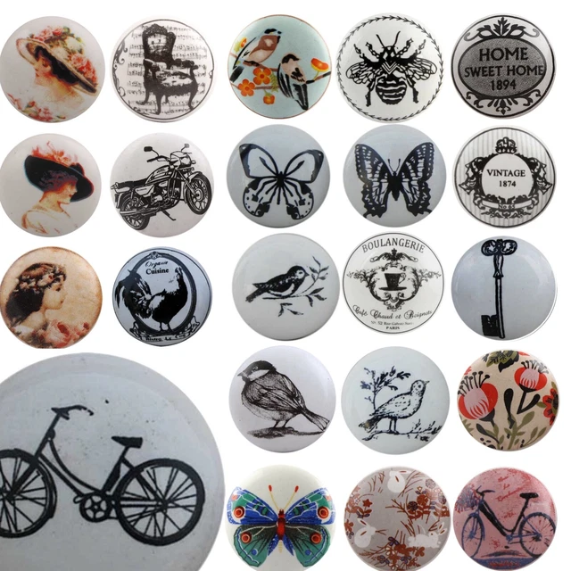 Black Vintage Ceramic Door Knobs OVER 50 DESIGNS Handles Cupboard Drawer Pulls