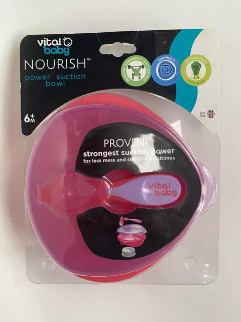 Vital Baby NOURISH Power Suction Bowl Baby Feeding Set Lid & Weaning Spoon 6m +