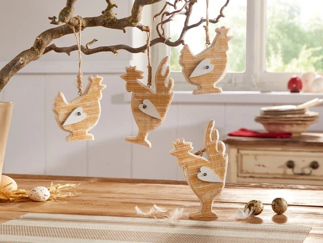 Salvare Set 2x Hänger " Gallina & Gallo ",4er Bianco Calcinate Holzdeko
