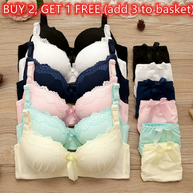 Women's Lace Bow Bras Panties Set Padded Push Up Underwear Lingerie Bra Brief ~