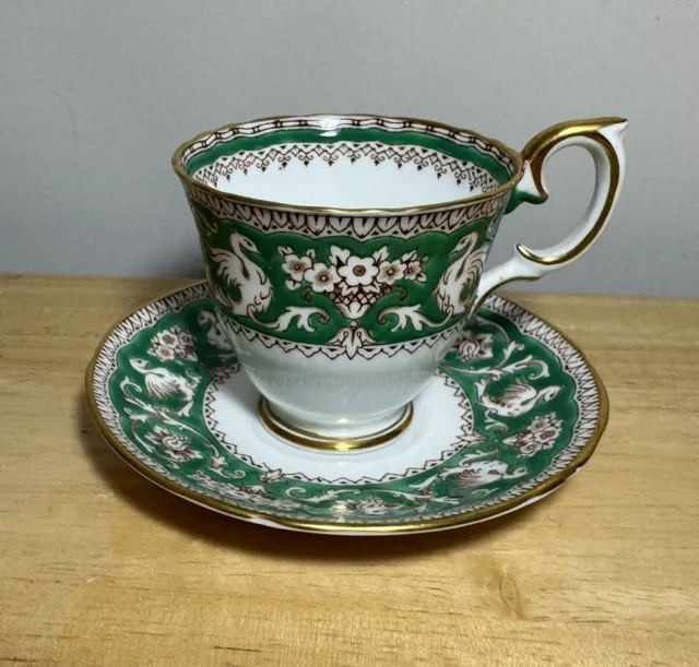 English Country Crown Staffordshire Ellesmere Emerald Green Tea Cup and Saucer