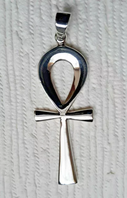 925 Sterling Silver Solid Large Plain Ankh Pendant 51mm x 20mm (2" x 3/4") Cross