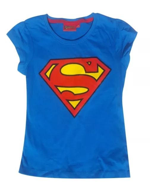 Girls Superman Super Girl Short Sleeved Cotton T-shirt tshirt Top Tee Age 8-12 Y