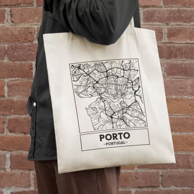 Porto, Portugal, City Street Map Printed Natural Cotton Tote Bag