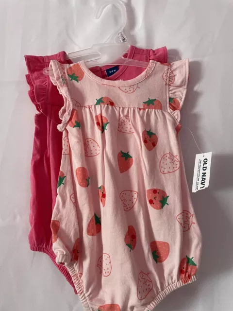NWT Old Navy Bubble Romper set 2 pieces 0-3 Months Baby Girl strawberry and pink