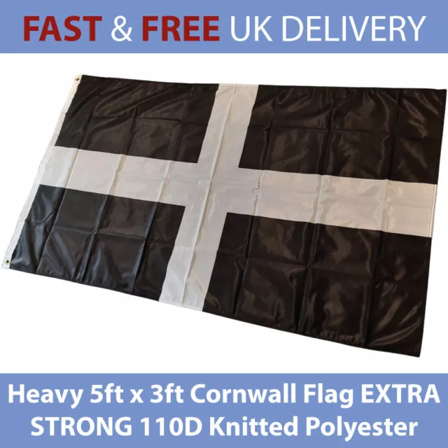 Heavy 5ft x 3ft Cornwall Cornish Flag EXTRA STRONG 110D Knitted Polyester