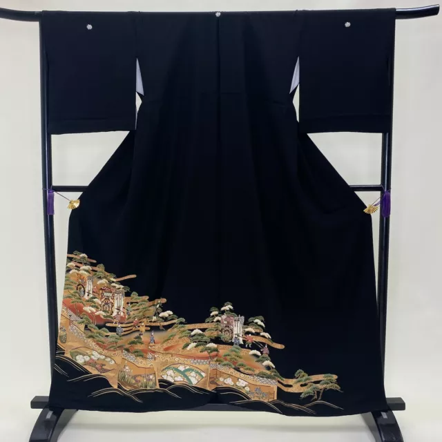 Black Tomesode cloth Haori Fabric Silk Kimono Japanese Kimono / G-169