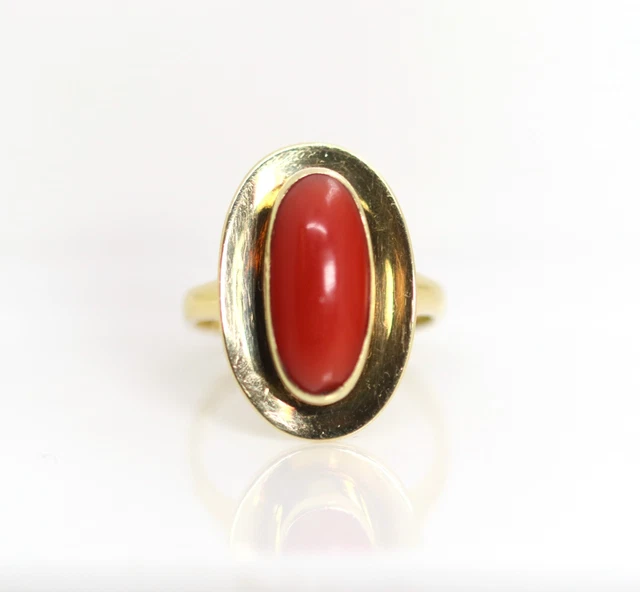 Bague Vintage En Corail Méditerranéen Et Or 18 Carats - Italie Années 60, Taille ITA 15 (USA 7)