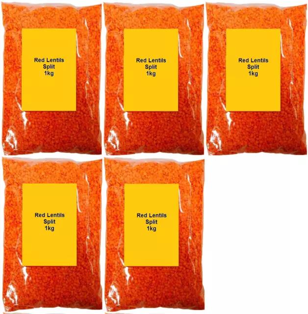 5kg - 1kg x 5 Packs Red Lentils Split Masoor Dal - Premium Quality - Aus Seller