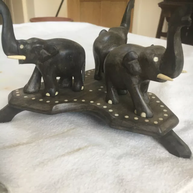 Vintage Wooden Trio Of Elephants Possibly Some Kind Of Stand