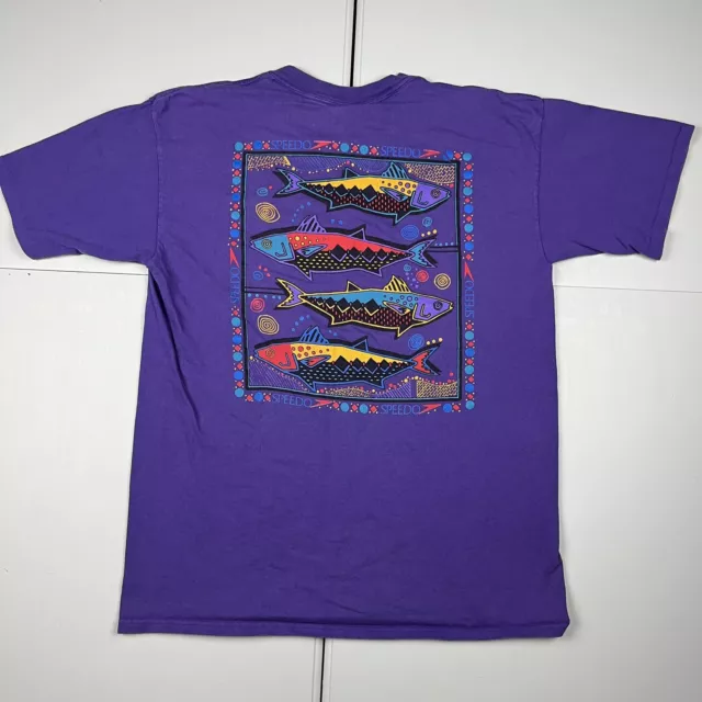 Vintage 90s Speedo Fish Graphic T Shirt Purple L Single Stitch