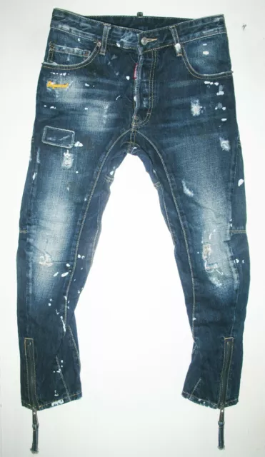 *HOT ITALY DSQUARED2 CLEMENT BIKER Slim TAPERED PAINTED DISTRESS Jeans 42 EUR 30 3