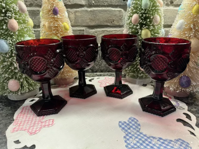 Avon 1876 Cape Cod Ruby Red Goblet 6-Inch Wine Water Set of 4 Lot Glasses Large
