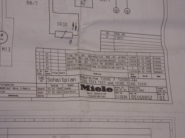 REPARATURANLEITUNG SCHALTPLAN 05160052 Trockner Miele Vivastar T200A