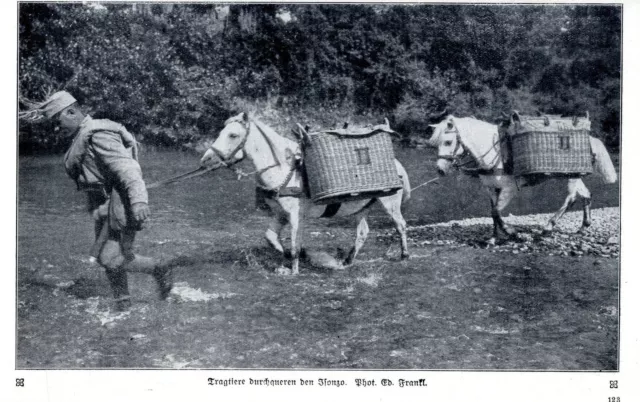 Österreichische Soldaten durchqueren den Isonzo  Historische Aufnahme von 1915