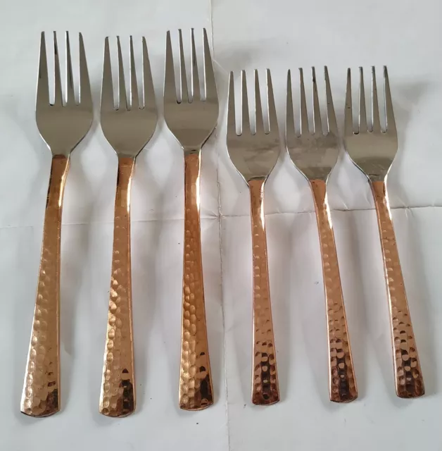 Vintage Couverts Inoxydable Cuivre Poignée Dîner Fourche & Dessert Ensembles