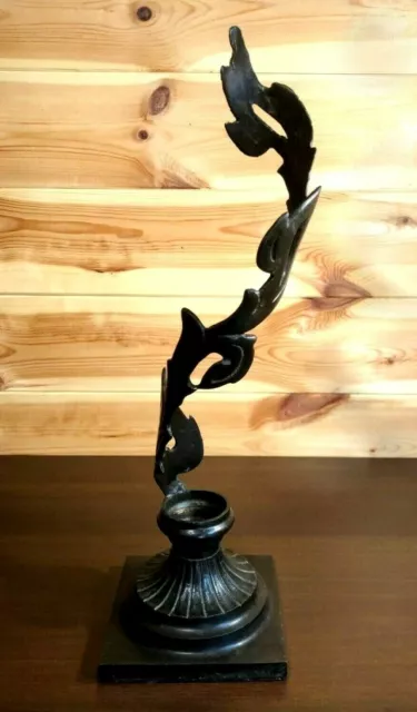 Cast Iron Art Nouveau Candle Holder Sculptural Acanthus Leaf Flame