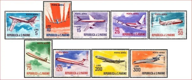 1963 San Marino Aerei Moderni Posta Aerea Serie Completa 9 Valori ** Mnh (051)