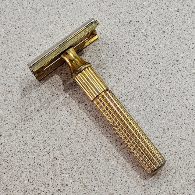 Vintage Gillette Heavy Tech 3 Piece Double Edge Safety Razor- Gold Plated?