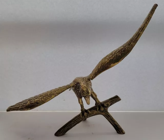 Vintage Solid Antiqued Brass Soaring Eagle Figure Figurine Great Patina