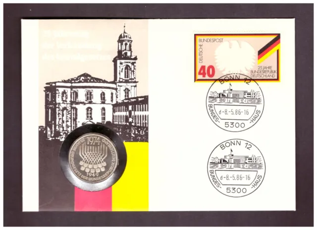 Numisbrief BRD 25 Jahre Grundgesetz  1986 mit 5-DM-Münze Silber Stempelglanz