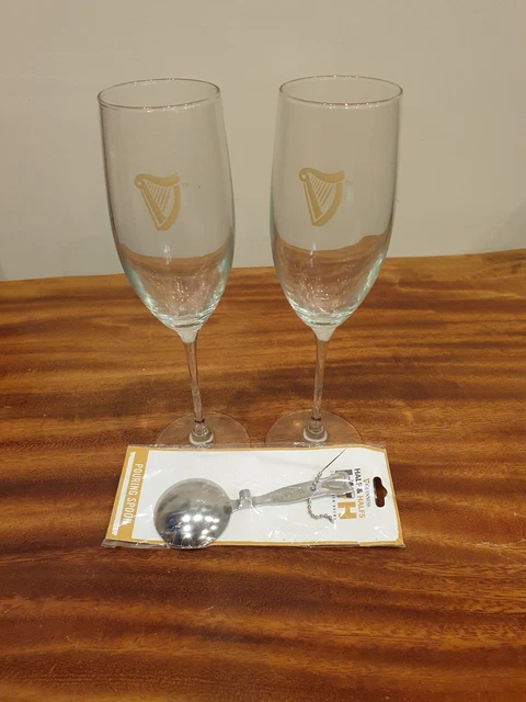 New Guinness Champagne flute glass & spoon ideal for Black Velvet's
